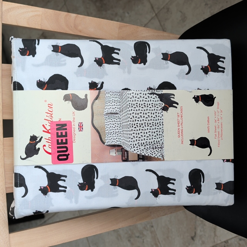 Cath Kidston "Black Cats" Queen Sheet Set, 100% Cotton, NWT